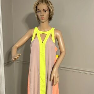 project RUNWAY Neon Yellow, Blush & Peach Colorblock Sleeveless Dress